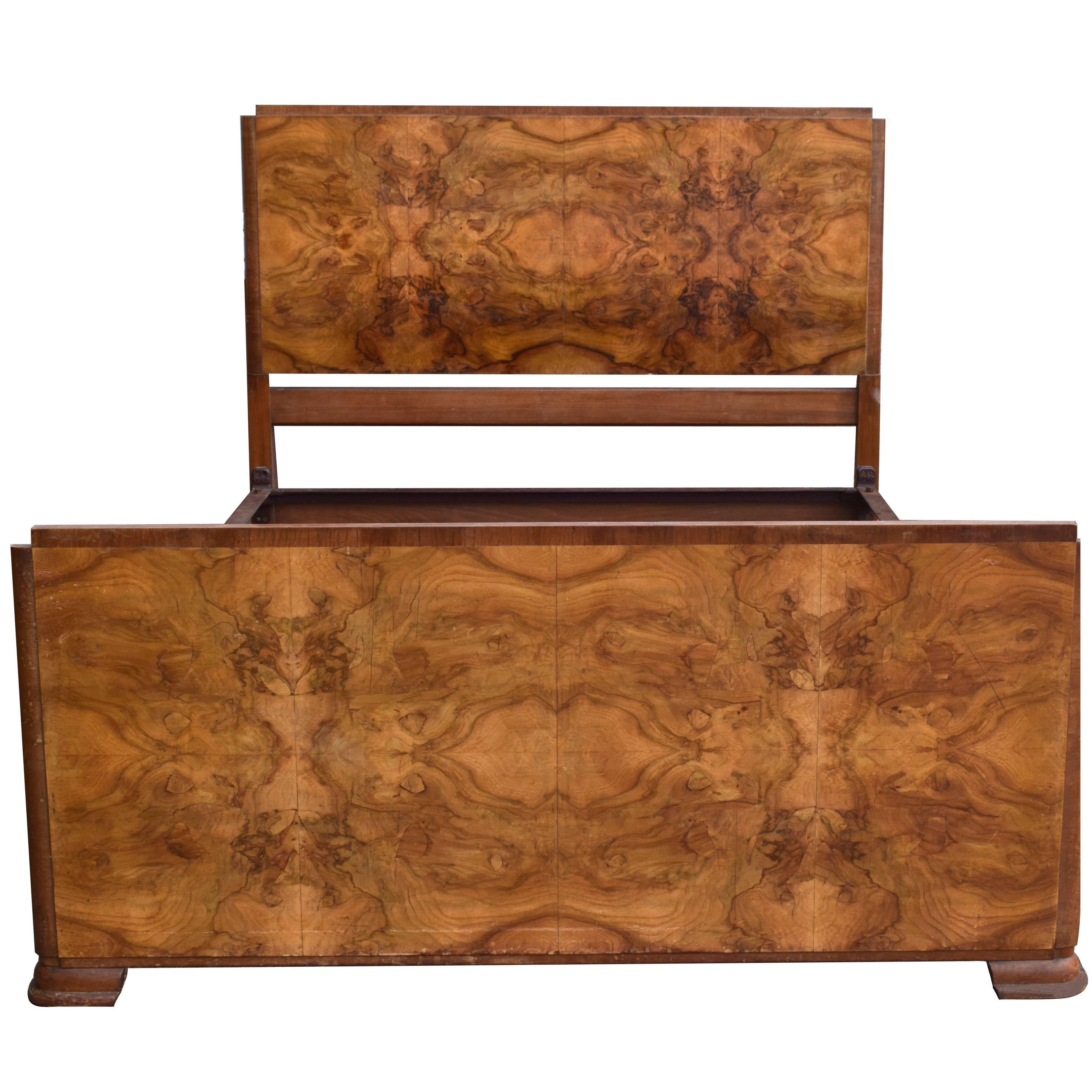 1930s Art Deco Walnut Double Bed