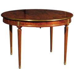 20th Century Louis XVI Style Round Dining Table with Bronze Edge Detail