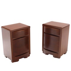 Pair of Art Deco Walnut End Tables Nightstands