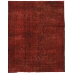 Distressed Overdyed Red Persian Area Rug with Luxe Industrial Style