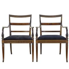 Pair of Art Deco Mahogany Inlaid Armchairs