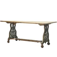 19th Century Iron Base Table with Pine Top