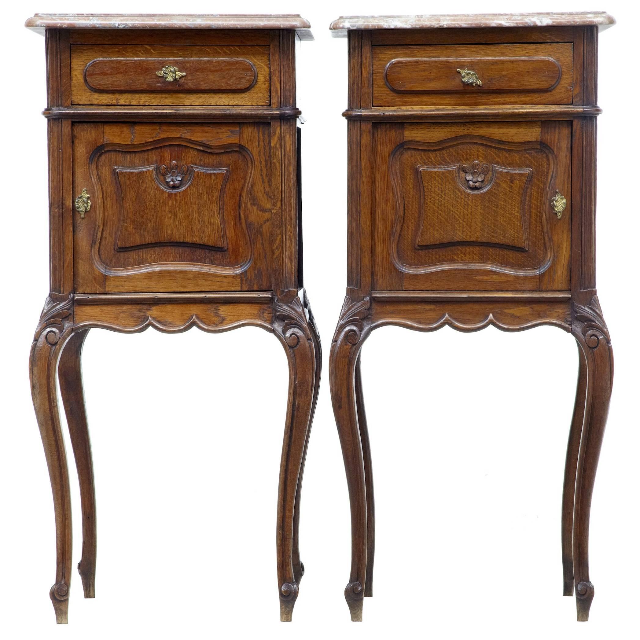 Pair of 19th Century French Oak Marble-Top Nightstands