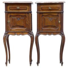 Antique Pair of 19th Century French Oak Marble-Top Nightstands