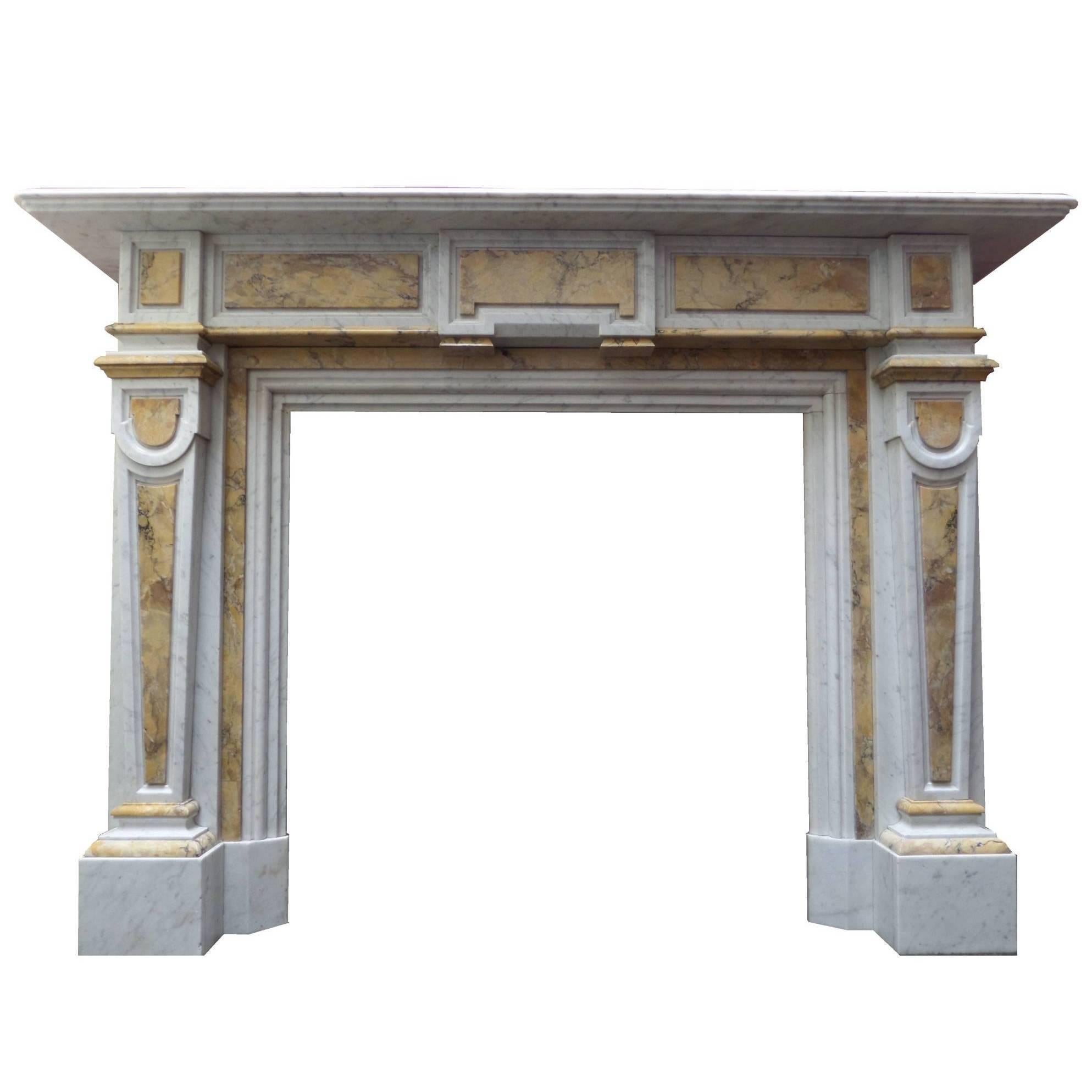 19th Century Victorian Carrara Marble  Chimneypiece with Sienna Inlay Panels For Sale