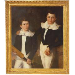 Antique "Sons of Lord Sheeton" / Eton Schoolboys with Cricket Bat and Ball