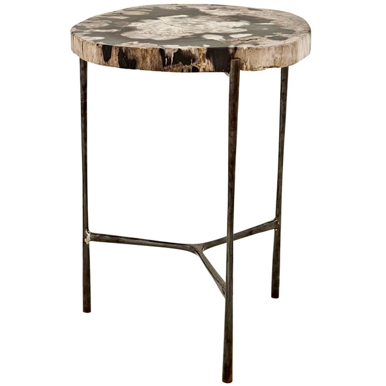 Times Side Table in Petrified Wood on Black Nickel Base