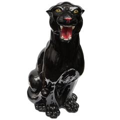 Rare Big Retro Ceramic Black Panther, Italy, 1960s