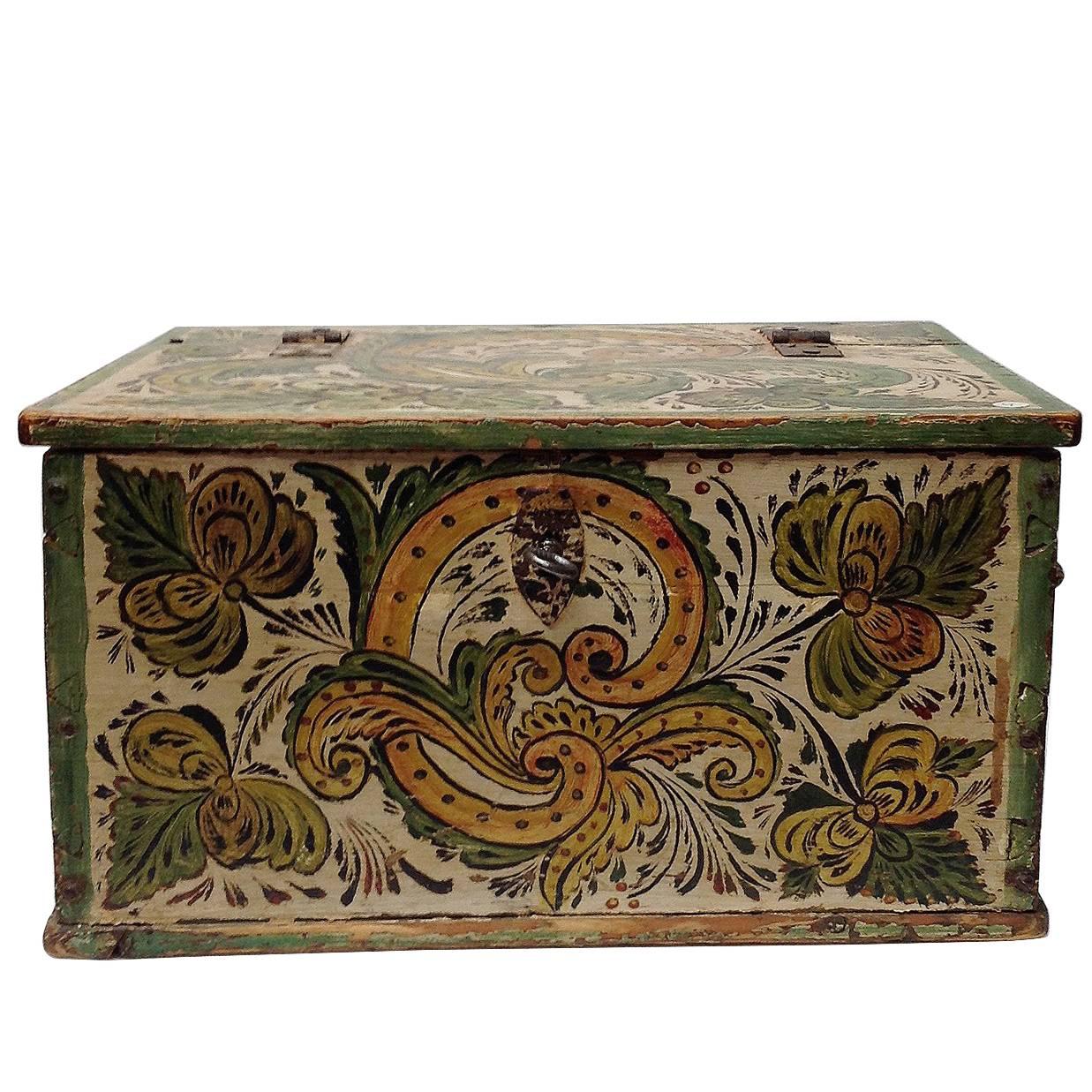 19th Century Norwegian Rose Painted Casket For Sale