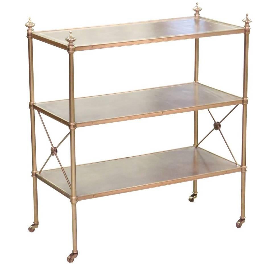 Baker Directoire Style Leather and Brass Shelf