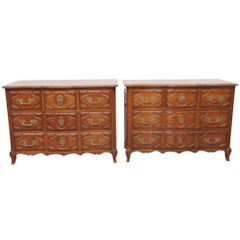 Pair of Auffray Style Carved Walnut Louis XV Commodes Dressers