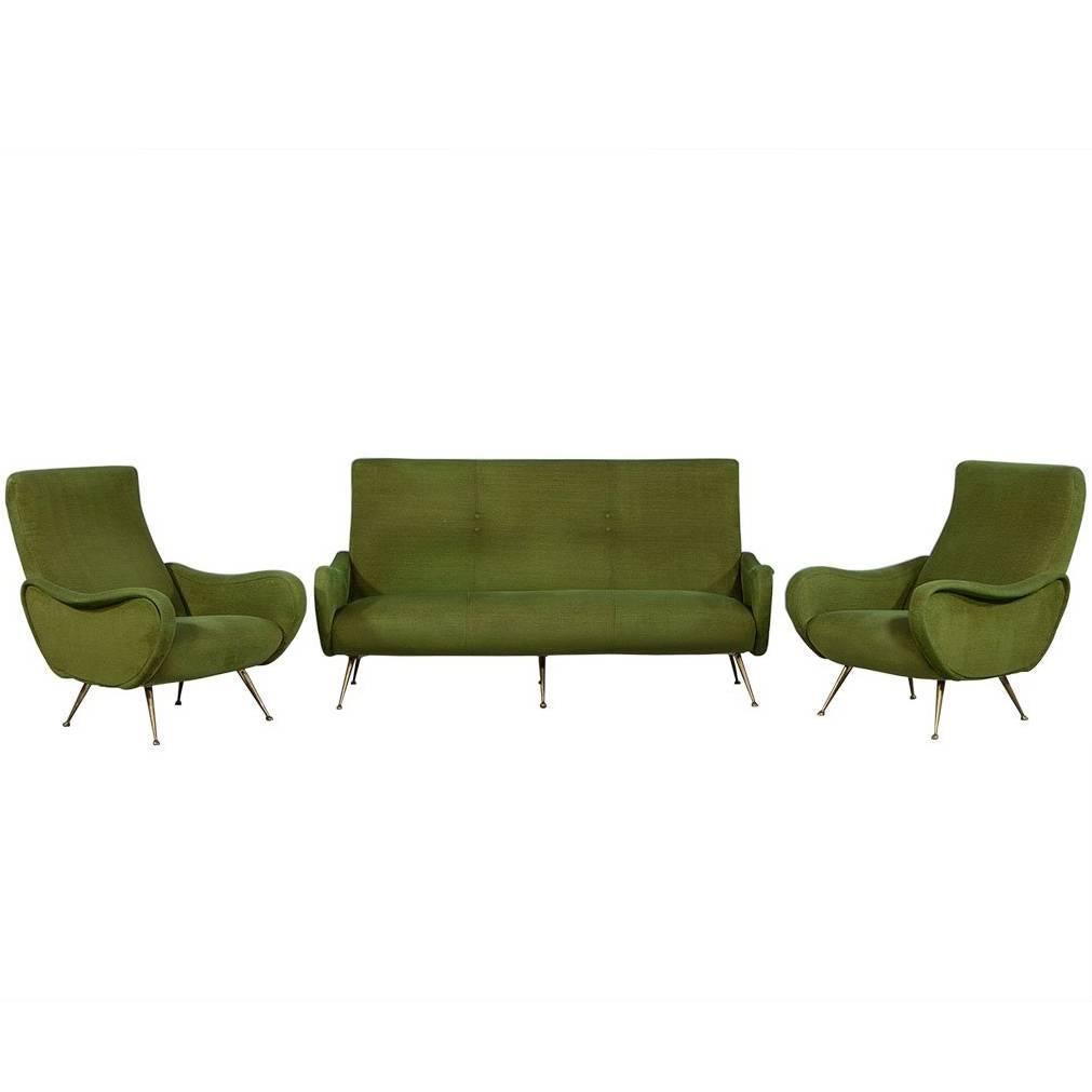 Retro Three-Piece Sofa and Armchair Set in Style of Gio Ponti