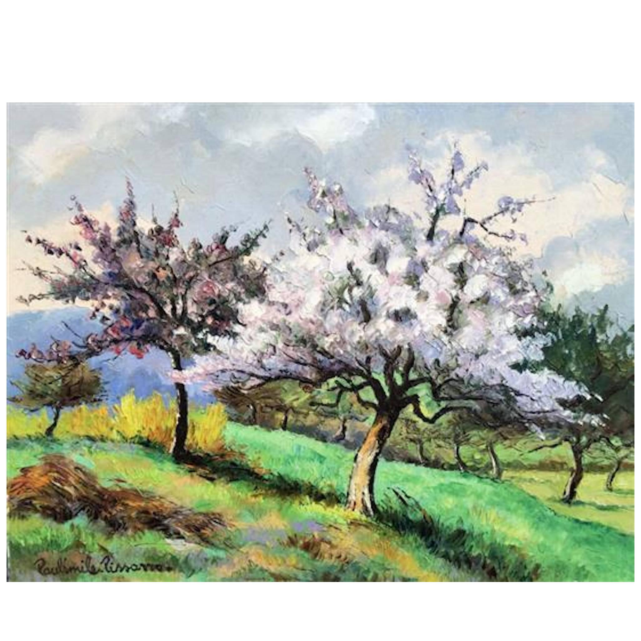 Paul-Emile Pissarro Apple Trees in Bloom Oil on Canvas For Sale
