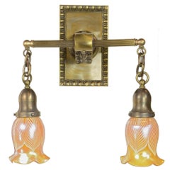 Antique Cast Brass Sconce with Art Glass Shades, circa 1895