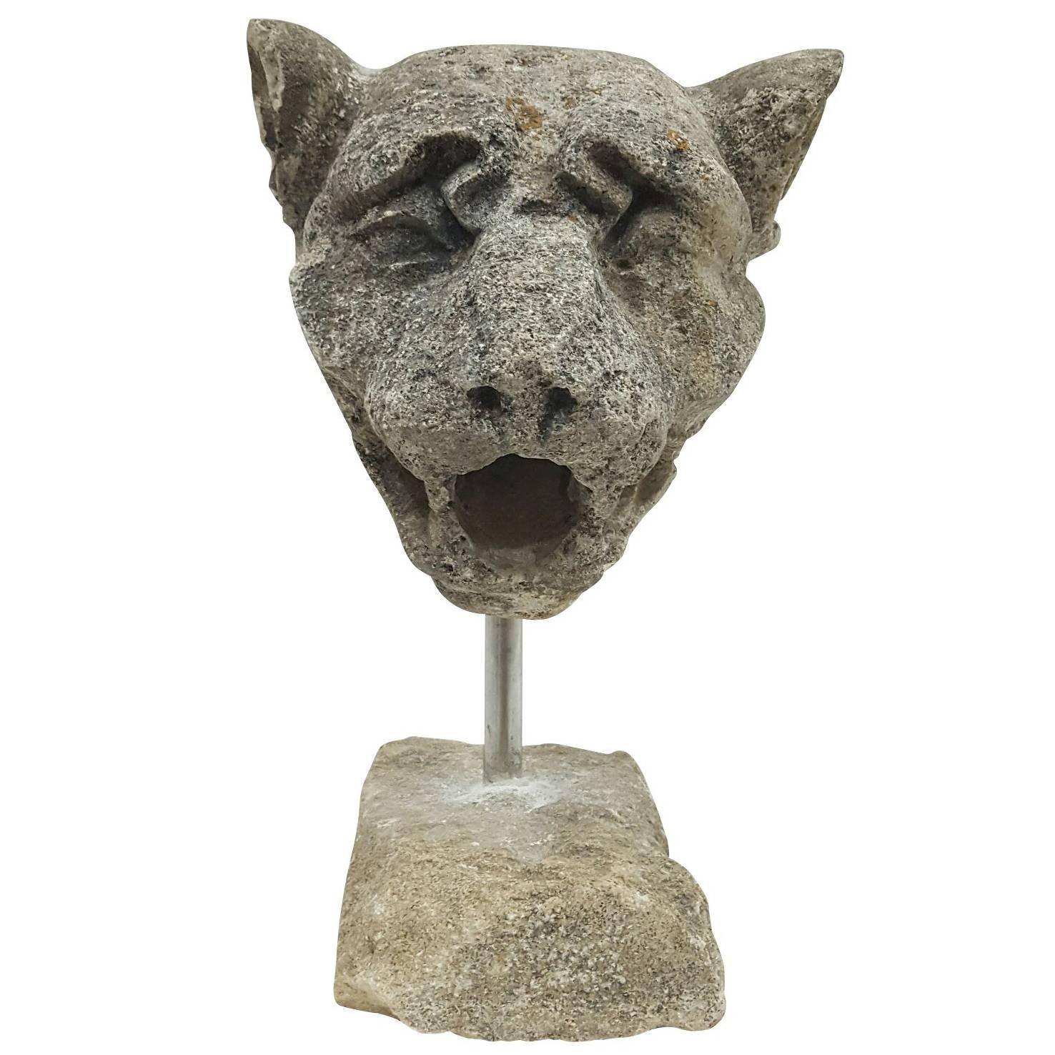 19th Century Carved Limestone Leopard Head