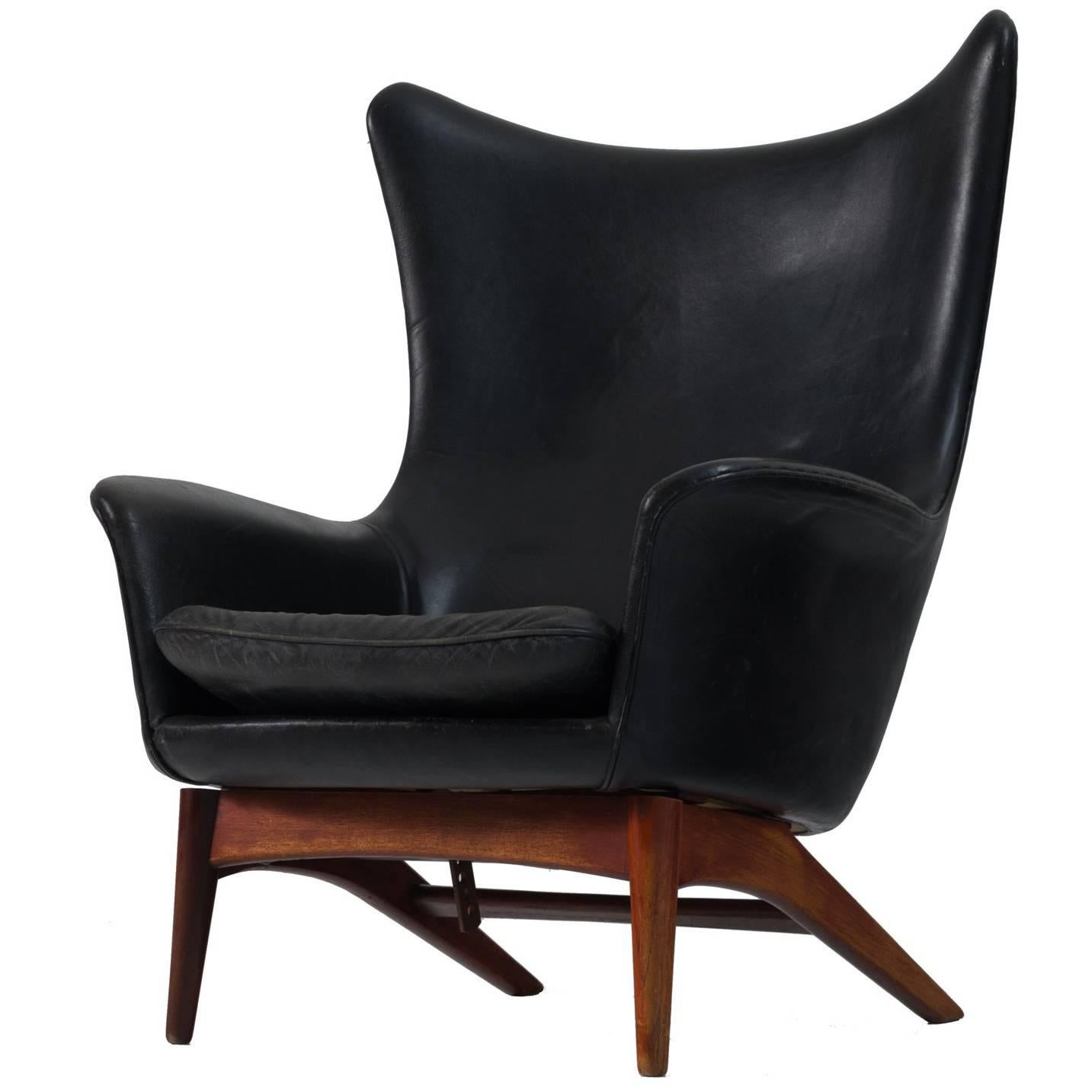 H.W. Klein Reclining Lounge Chair in Black Leather Upholstery