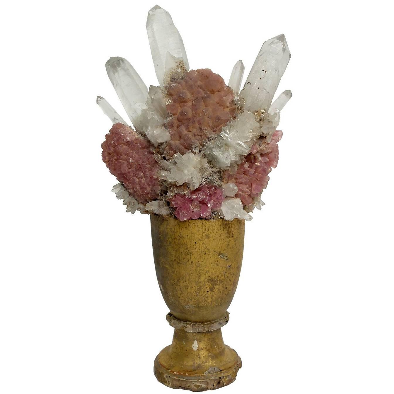 Wunderkammer Naturalia Mineral Specimen, Adruze of Rock Crystal and Pink Quartz