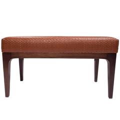 Raphael Bench with Mid-Century Modern Walnut Frame & Basketweave Leather