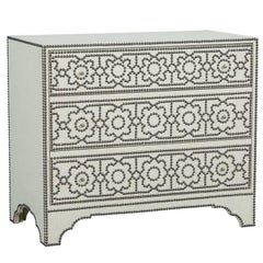 Modern Linen Wrapped Chest with Decorative Nail Trim