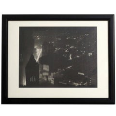 Vintage Cityscape Street Scene Black and White Photograph