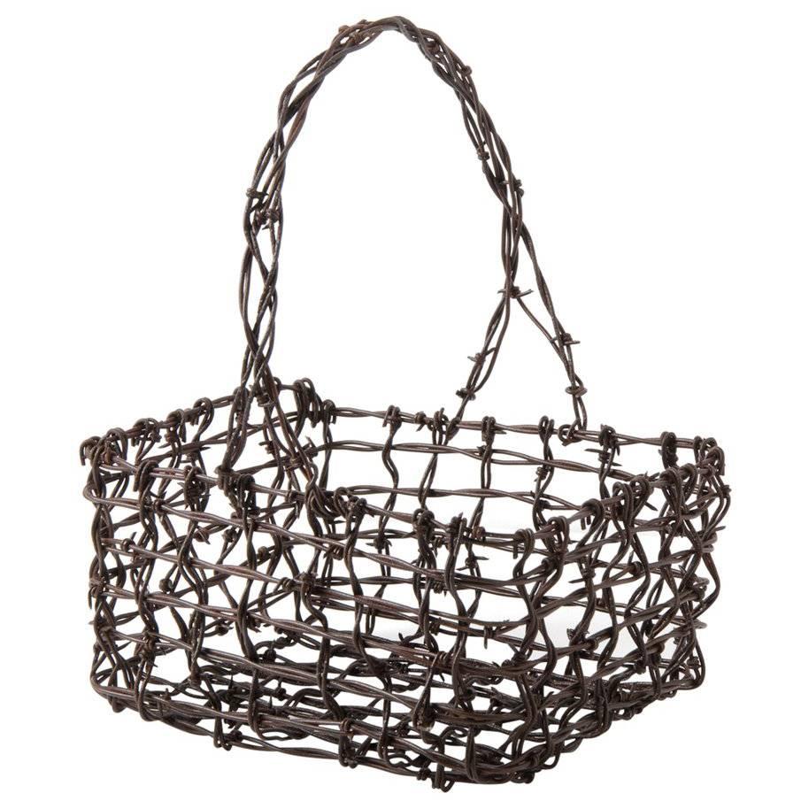 Fold Art Barbed Wire Hand Basket, circa 1930s