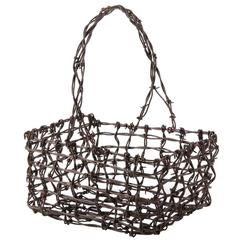 Fold Art Barbed Wire Hand Basket, circa 1930s