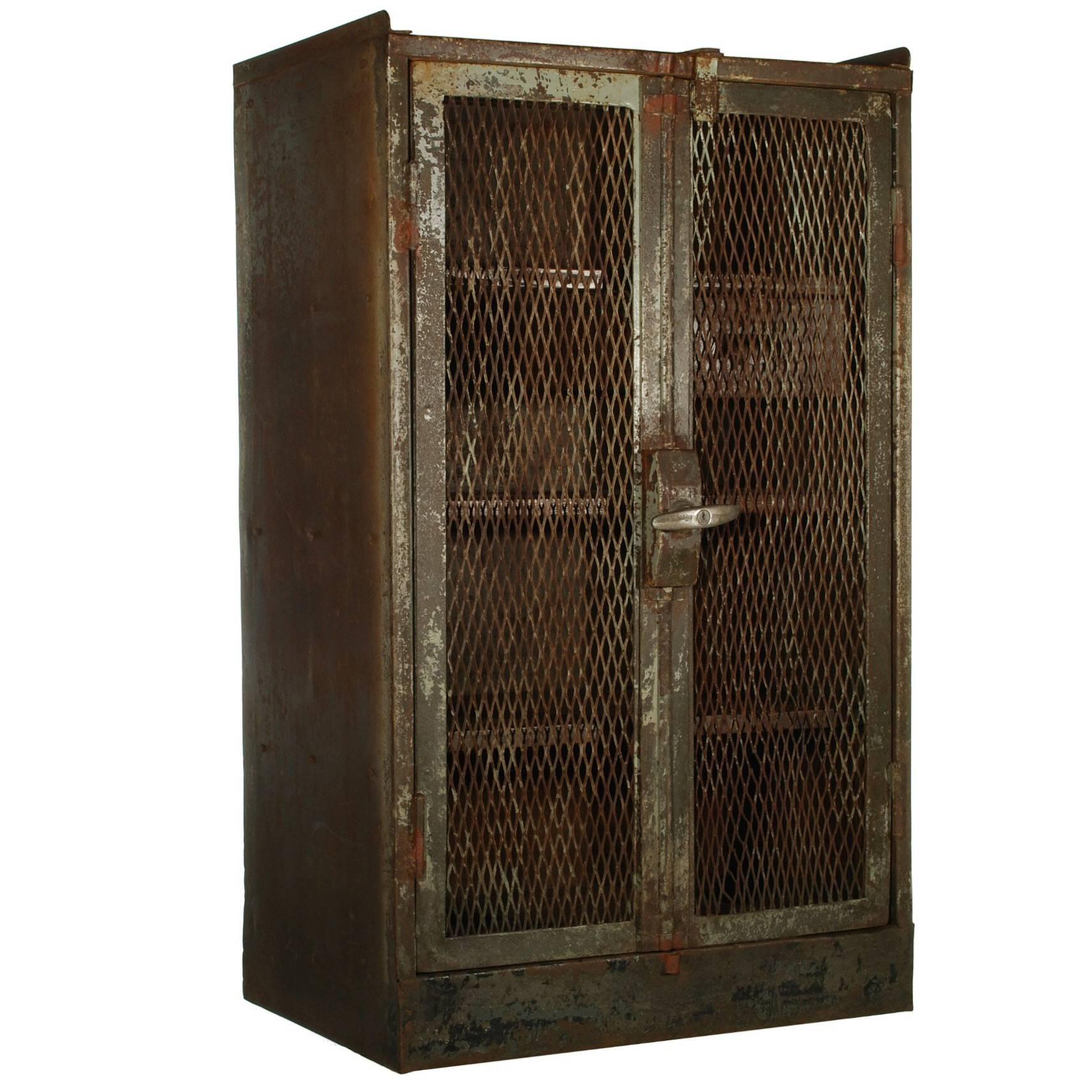 French Railroad Double Door Steel Cabinet For Sale