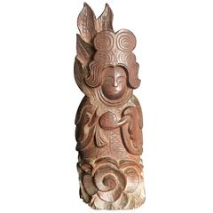 Japan Fine Hand-Carved Monumental Wood Sculpture Kichijoten Holding Jewel 10