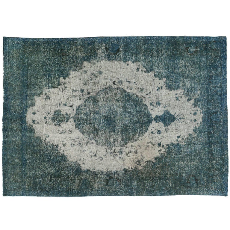 Distressed Turquoise Rug For Sale at 1stDibs