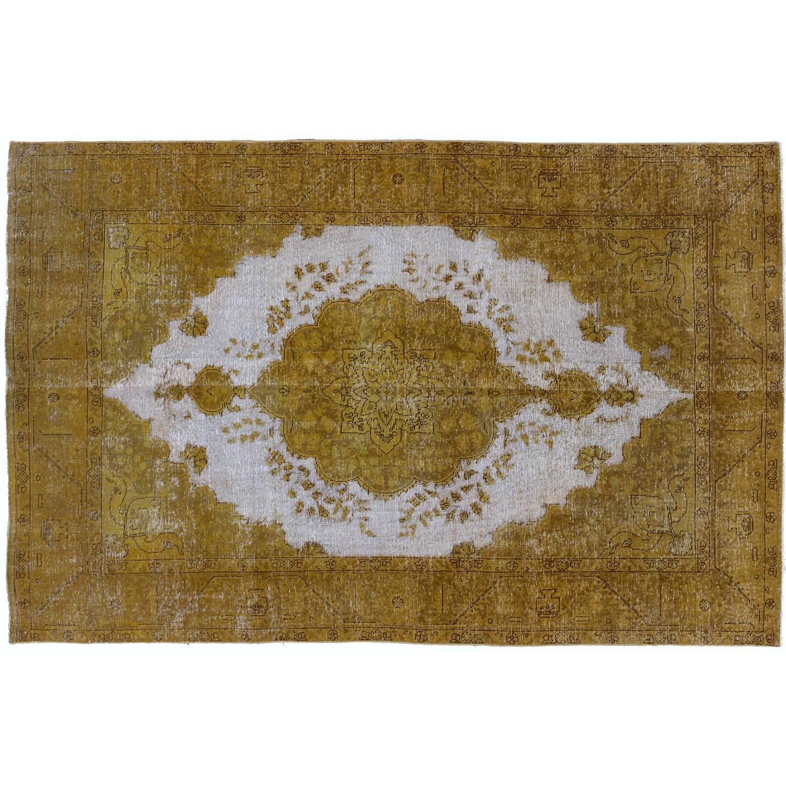 Distressed Gold Overdyed Rug For Sale