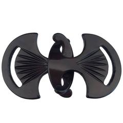 Bakelite Art Deco Carved Black Belt Buckle
