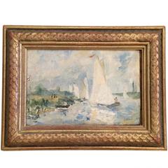 Peinture impressionniste magistrale de voiliers par G. Dupont
