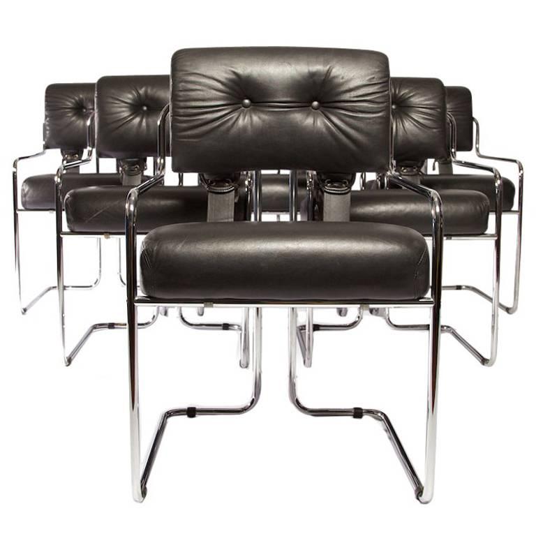 Set of 12 Pace Faleschini Leather and Chrome "Tucroma" Chairs