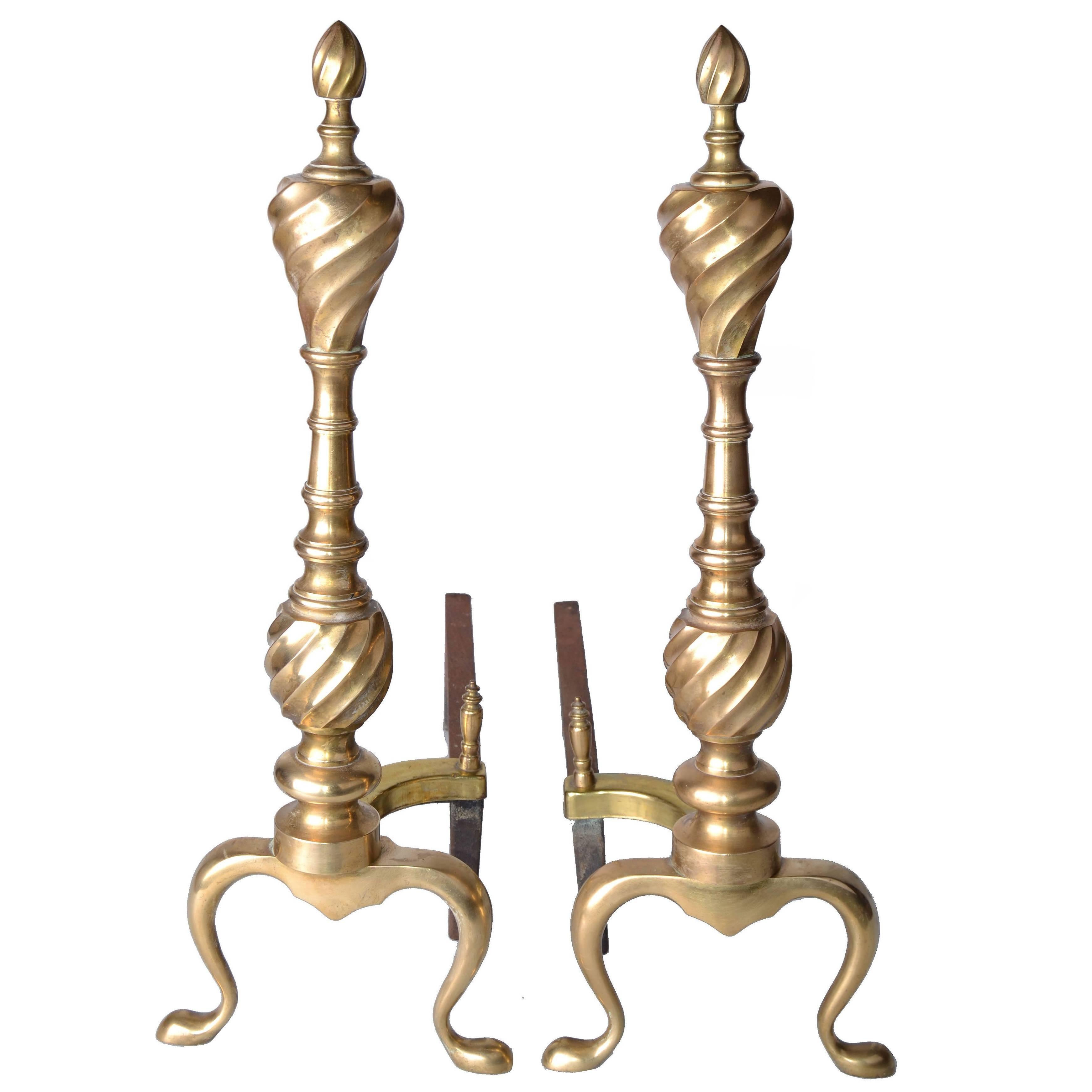 Pair of Solid Brass Andirons