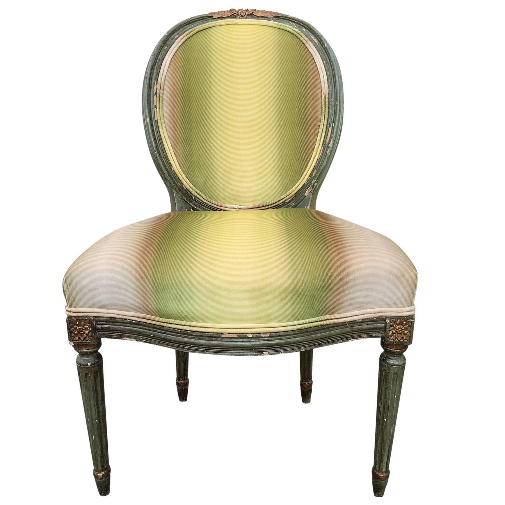 19th Century French Fauteuil Chair with Green Ombre Velvet by Vervain