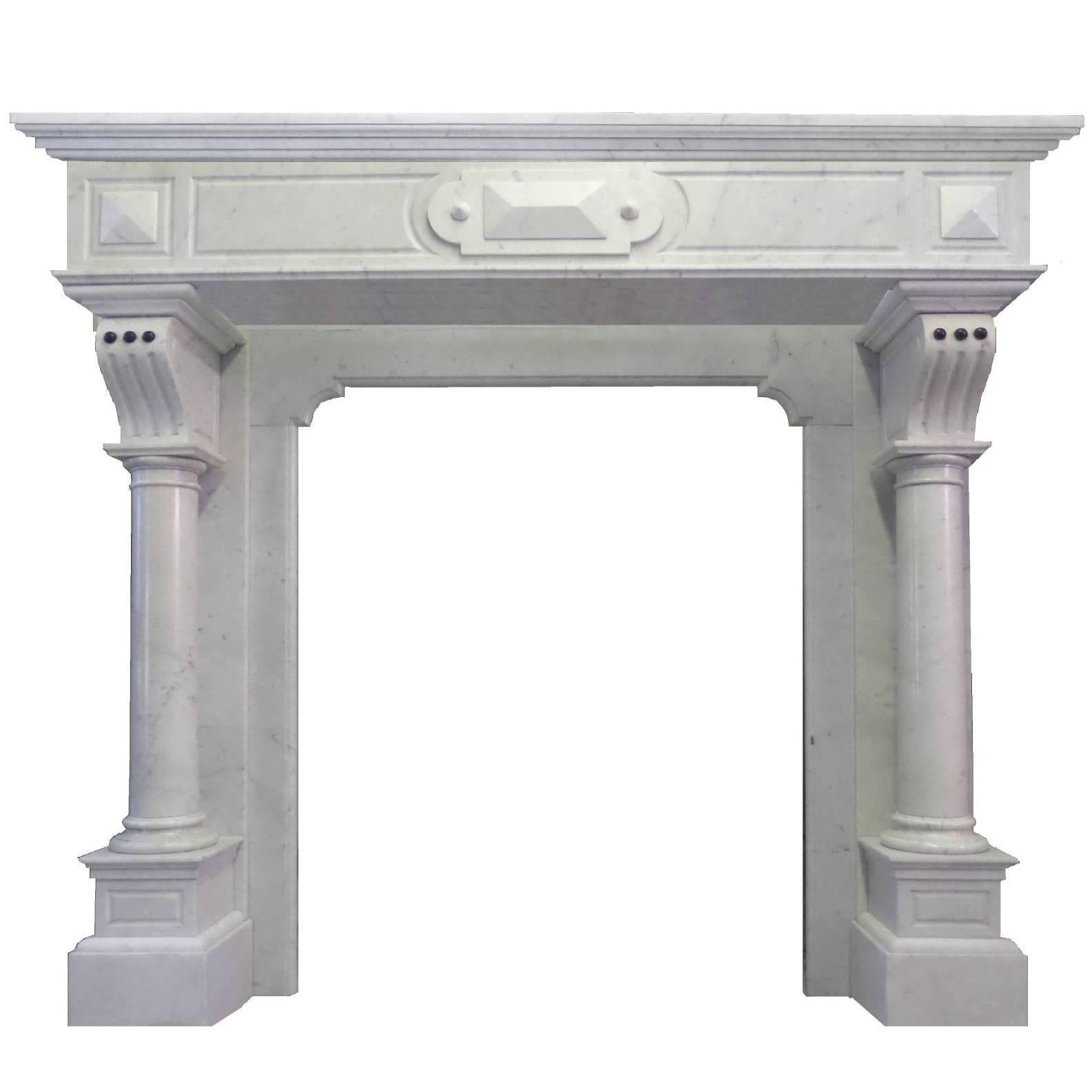 20th Century Arts and Craft Continental Tall Carrara Marble Chimneypiece For Sale
