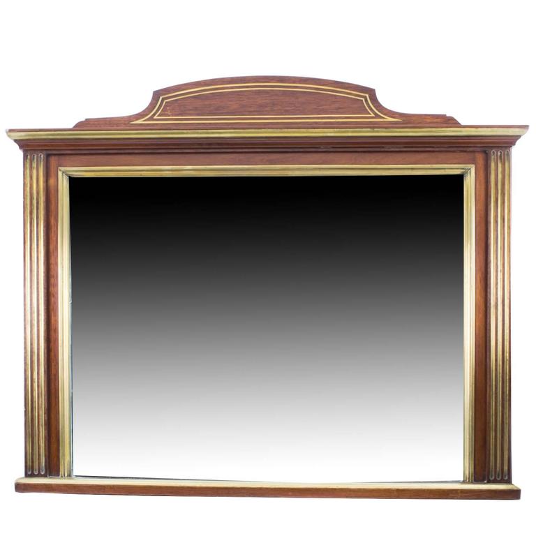 Antique Mahogany Brass Inlaid over Mantle Mirror, circa 1900 at 1stdibs