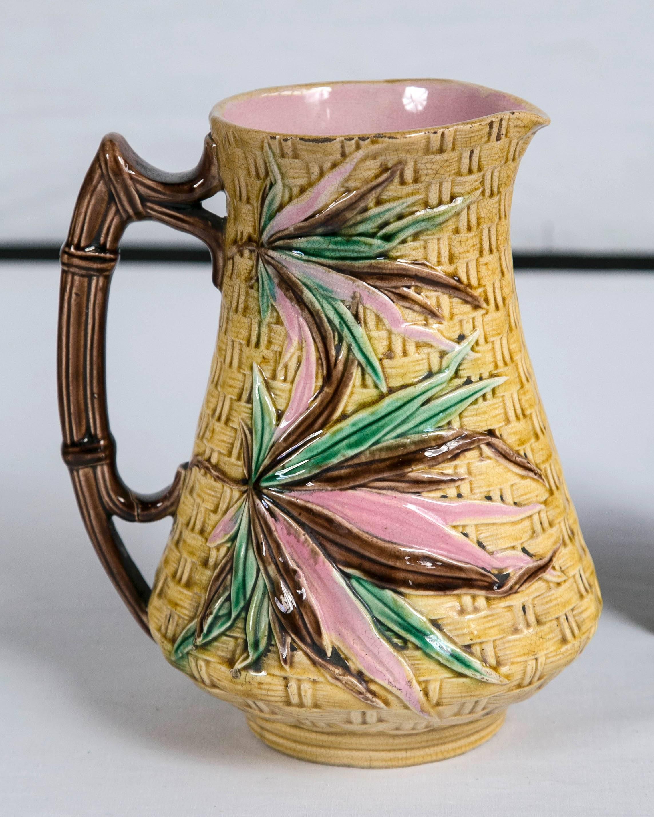 Majolica Pitcher, Bamboo Pattern, England, 1875 In Excellent Condition In Chappaqua, NY