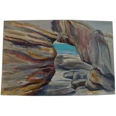 Mid-Century "Beach Arch Seascape" Watercolor, by James Bonelli