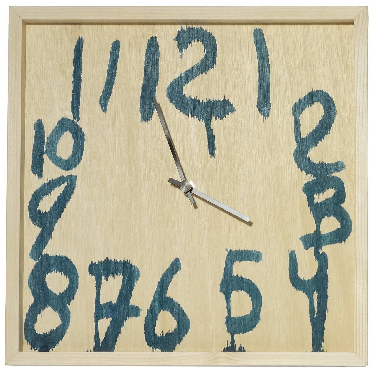 Hand-Painted Wood Wall Clock by Lucas Maassen & Sons in Blue For Sale