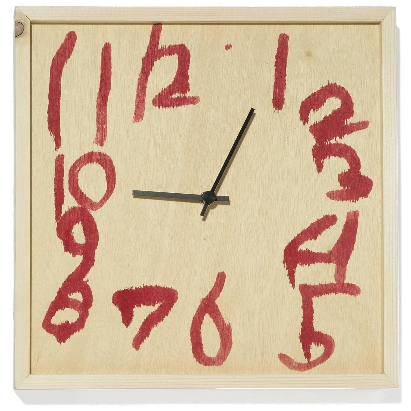 Hand-Painted Wood Wall Clock by Lucas Maassen & Sons in Red For Sale