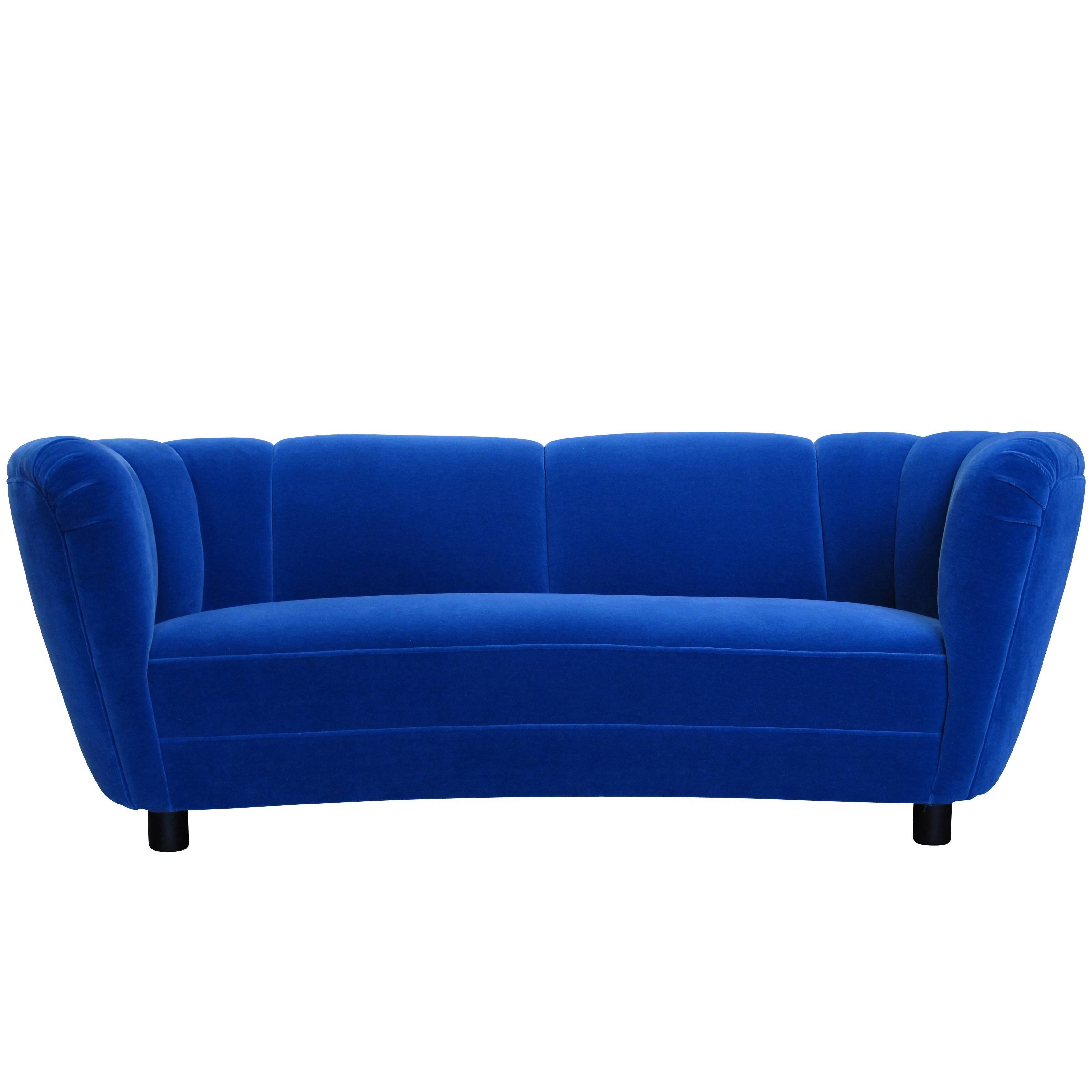 1930s Danish Deco Blue Mohair Sofa at 1stDibs