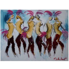 Vintage Göran Hausenkamp (Born 1962). Acrylic on Canvas, Cancan Dancers