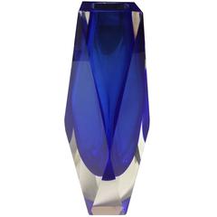 Stunning Murano Glass Sommerso Faceted Vase by Mandruzzato