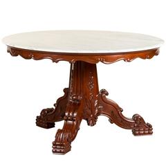 Antique Anglo-Indian or British Colonial Mahogany Round Table with Marble Top