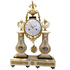 18th Century Carrara Marble Ormolu Mantel Clock