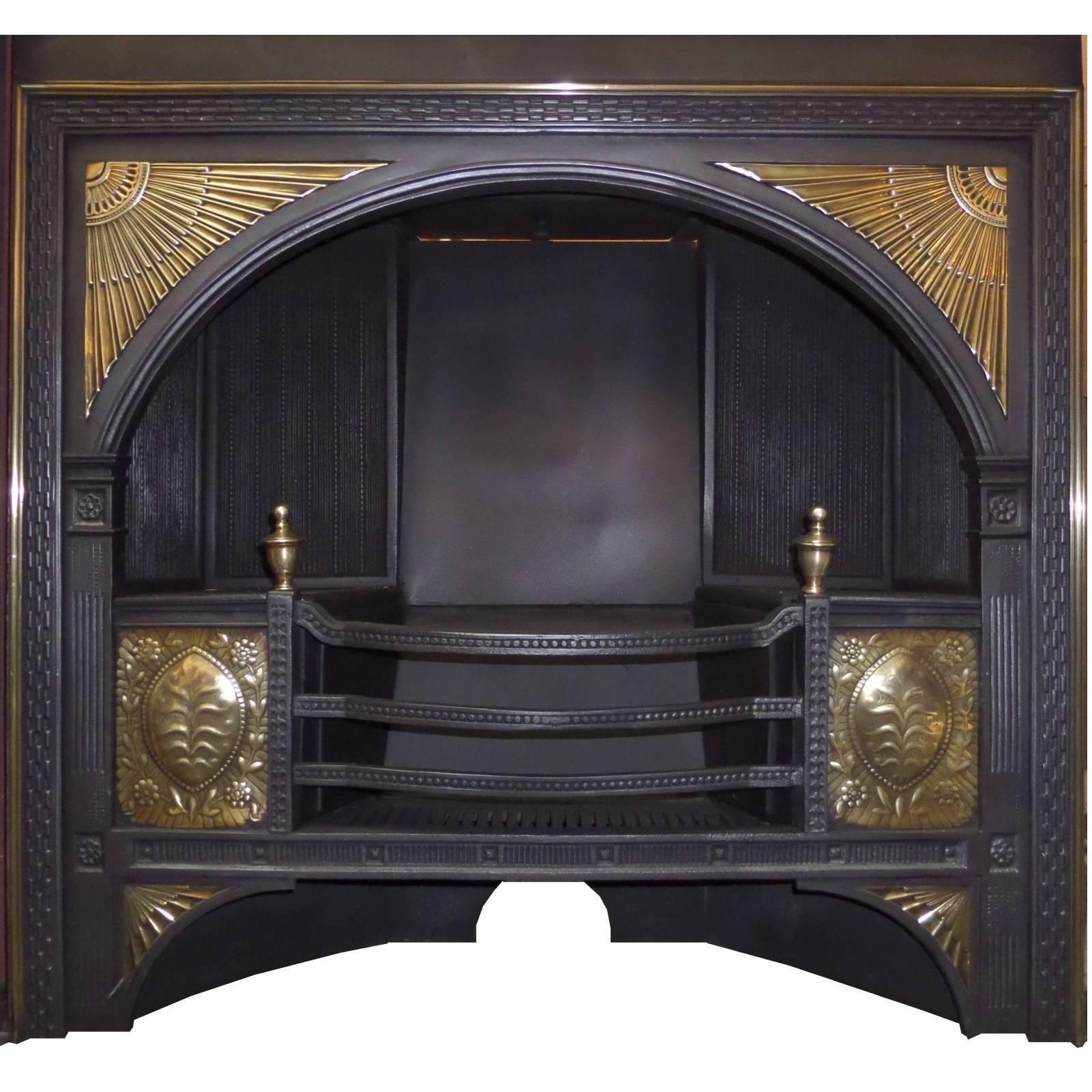 19th century Georgian Hob Grate Brass / Cast Iron Fireplace Insert For Sale