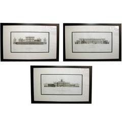 Rare Set of Three English Architectural Copper Engravings by Colen Campbell
