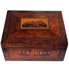 Well-Crafted English Tonbridge Ware Inlaid Burl wood Box by Thomas Barrett