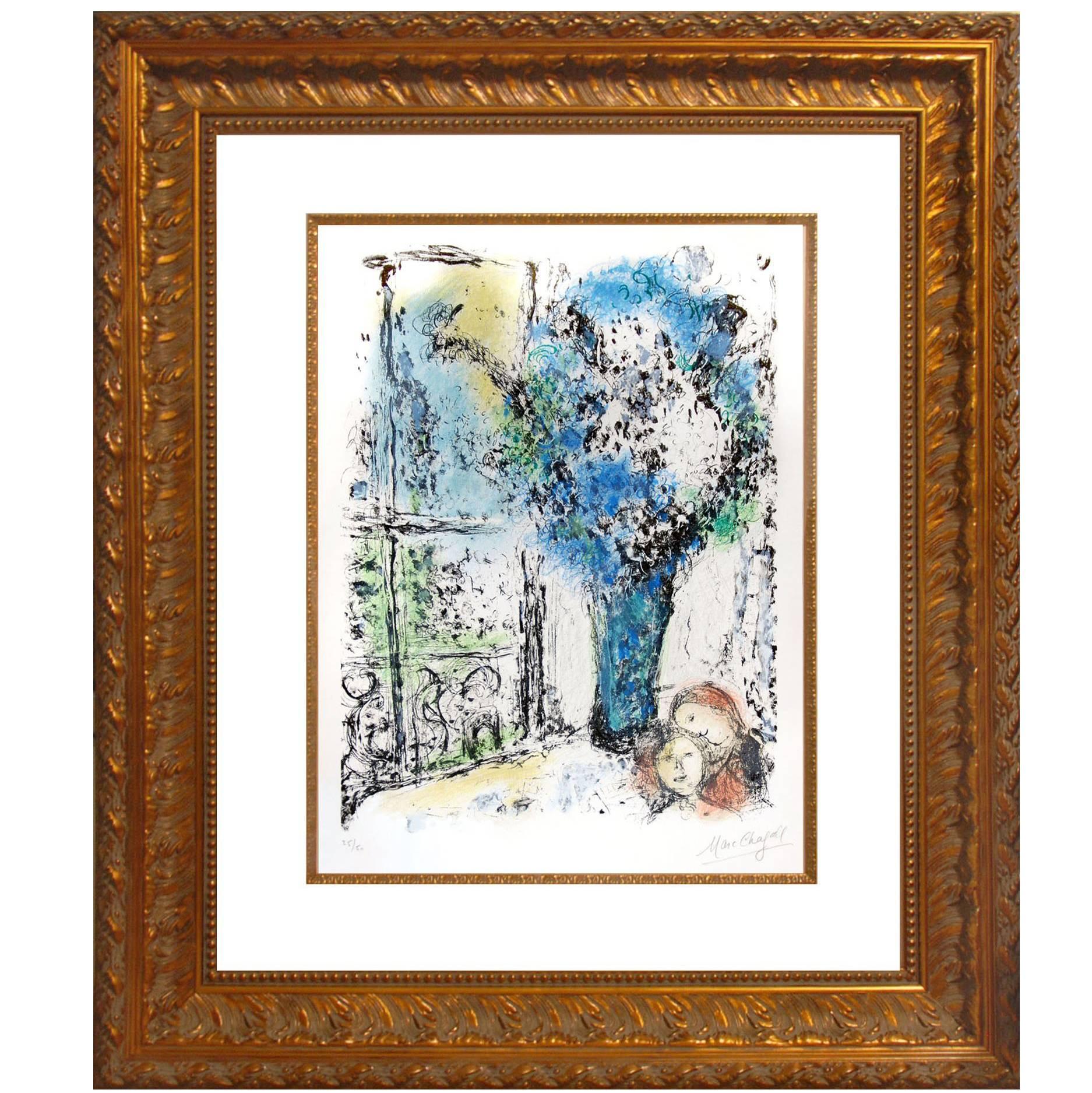 Marc Chagall "The Blue Bouquet", 1974, Color Lithograph For Sale